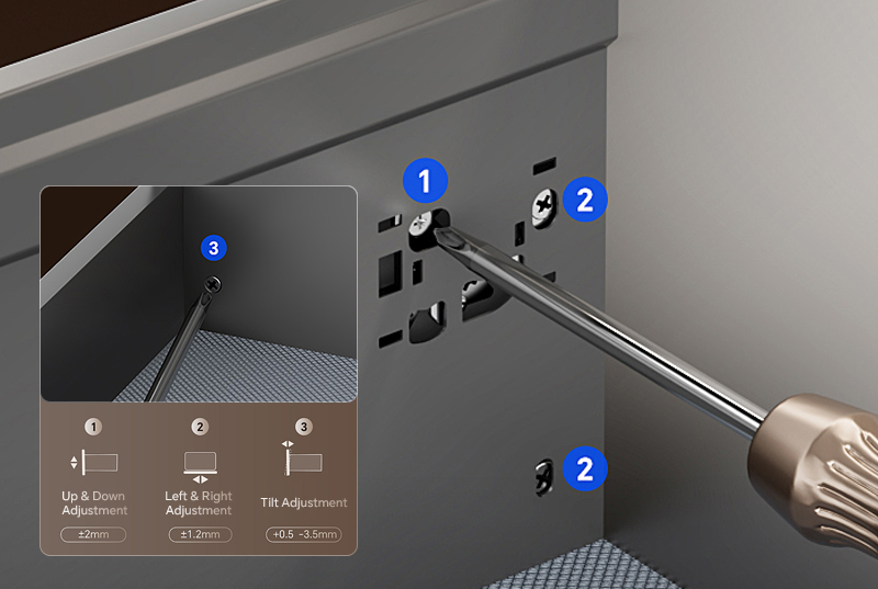 AXERA MODULO 3D adjustment system for kitchen cabinet storage